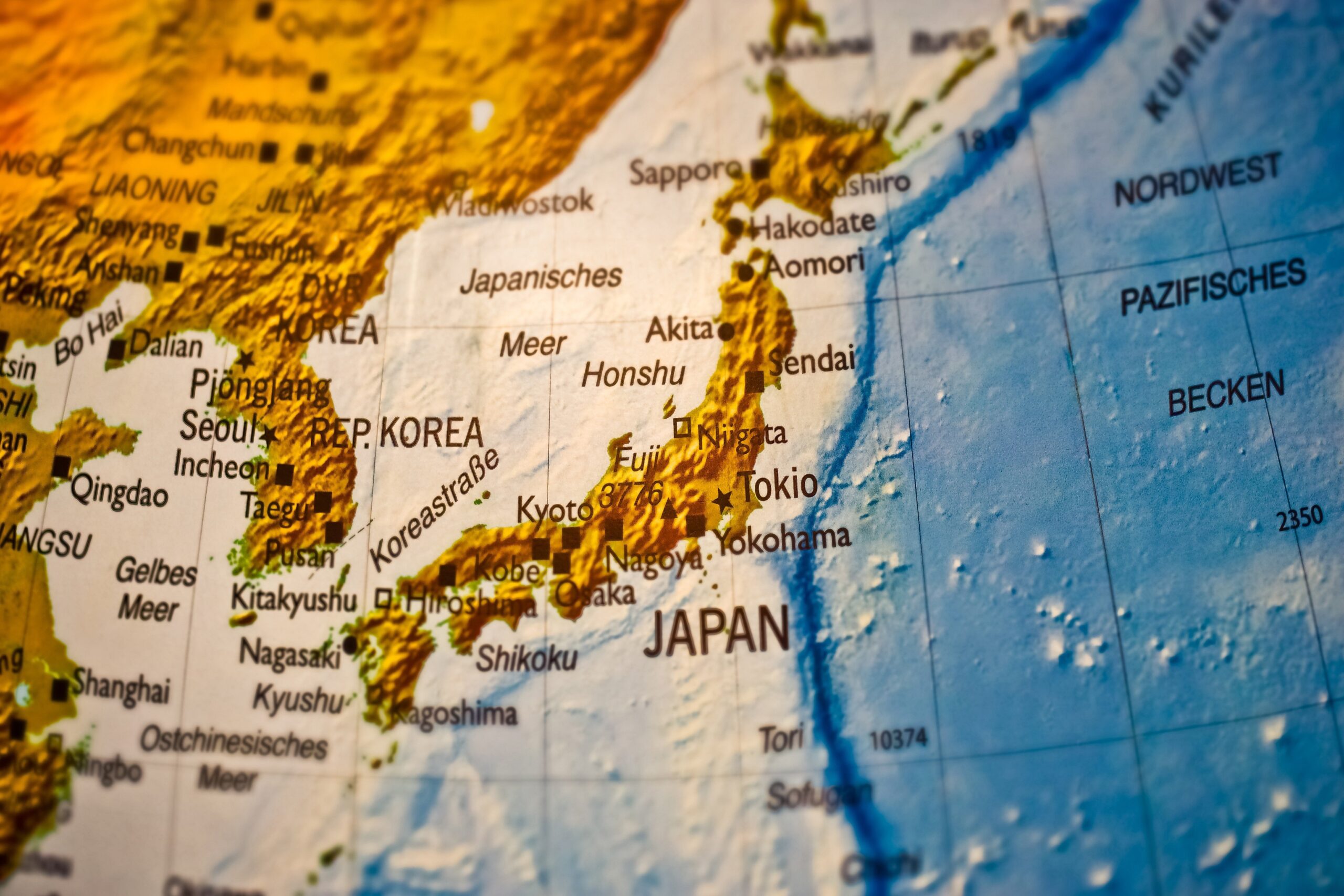 Karta över Japan och närliggande länder i Ostasien