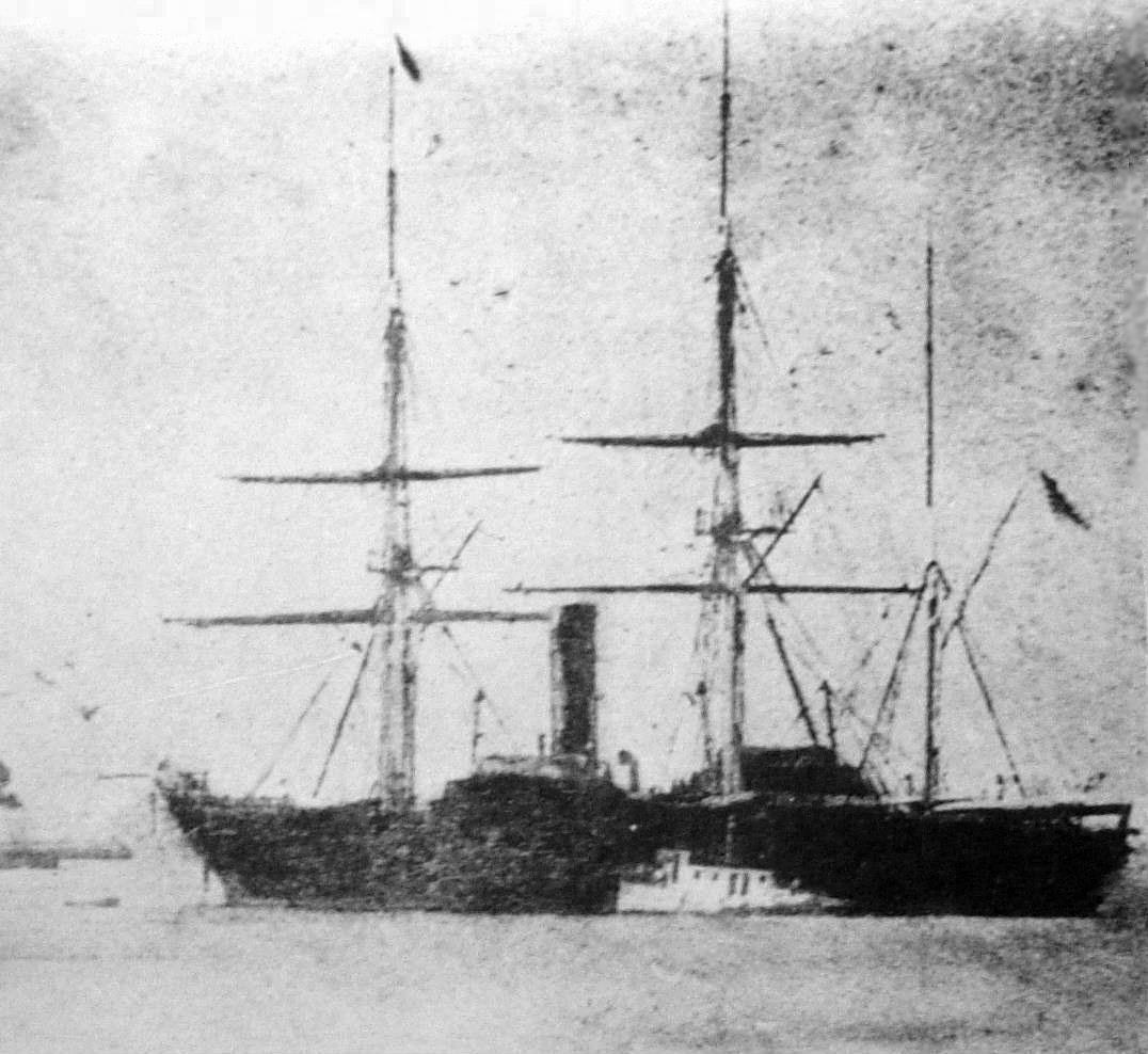 Historisk bild av en av Commodore Perrys 'svarta skepp'